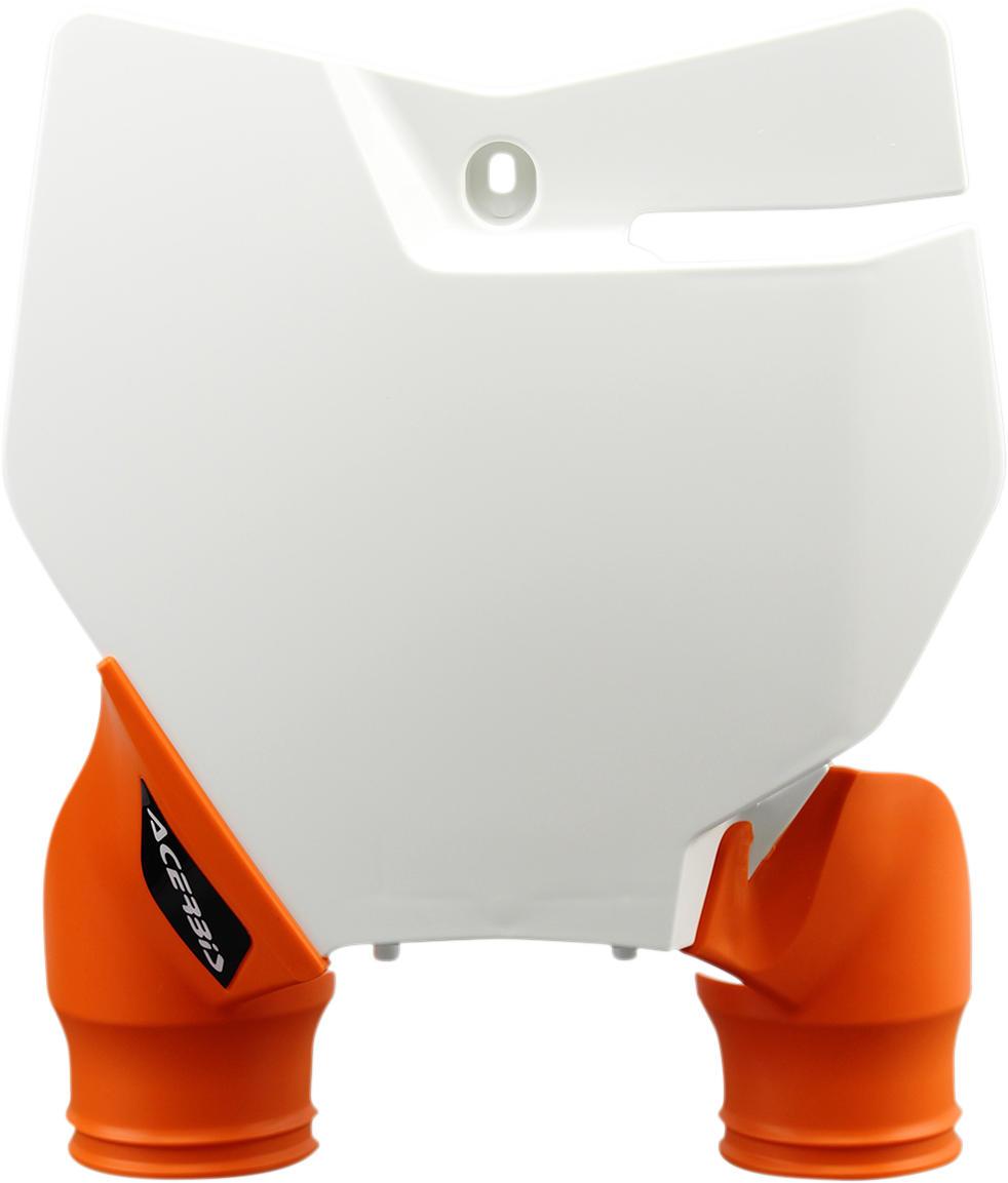Acerbis Raptor number plate in white with orange accents, designed for motorcycle body customization.