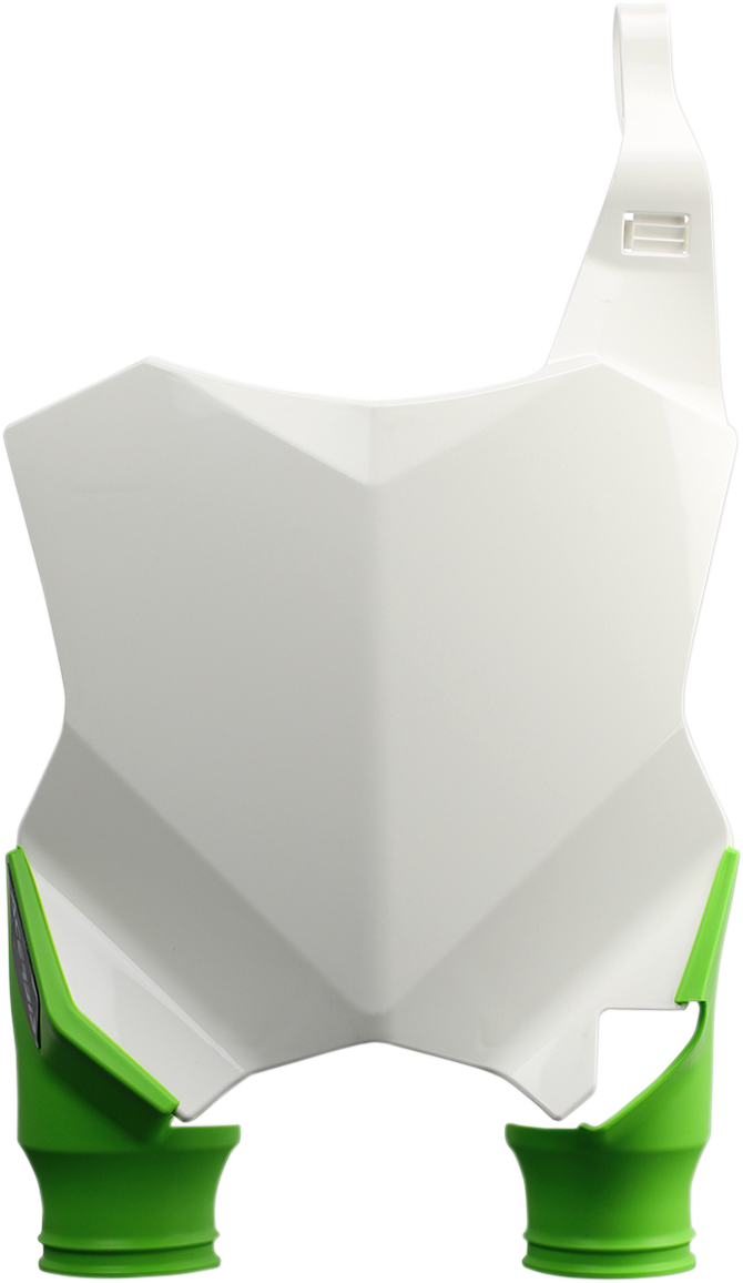 White Acerbis Raptor number plate for motorcycle body, featuring bold black numbers and mounting holes for easy installation.