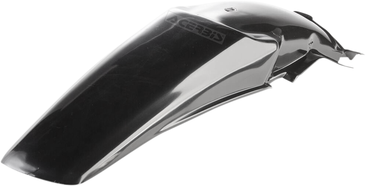 Black ACERBIS rear fender for motorcycle, designed for durability and style, shown on a bike with a sleek body finish.