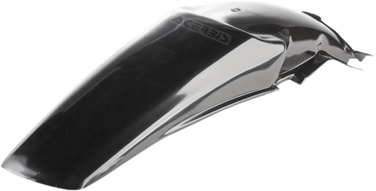 Black ACERBIS rear fender for motorcycle, designed for durability and style, shown on a bike with a sleek body finish.