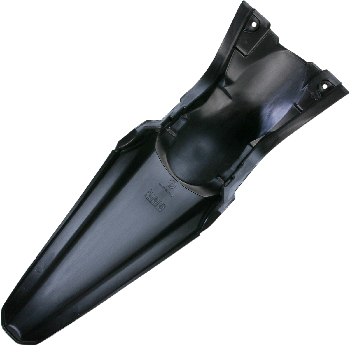 Black Acerbis rear fender for motorcycle, designed for durability and precise fit, shown on a body motorcycle part.