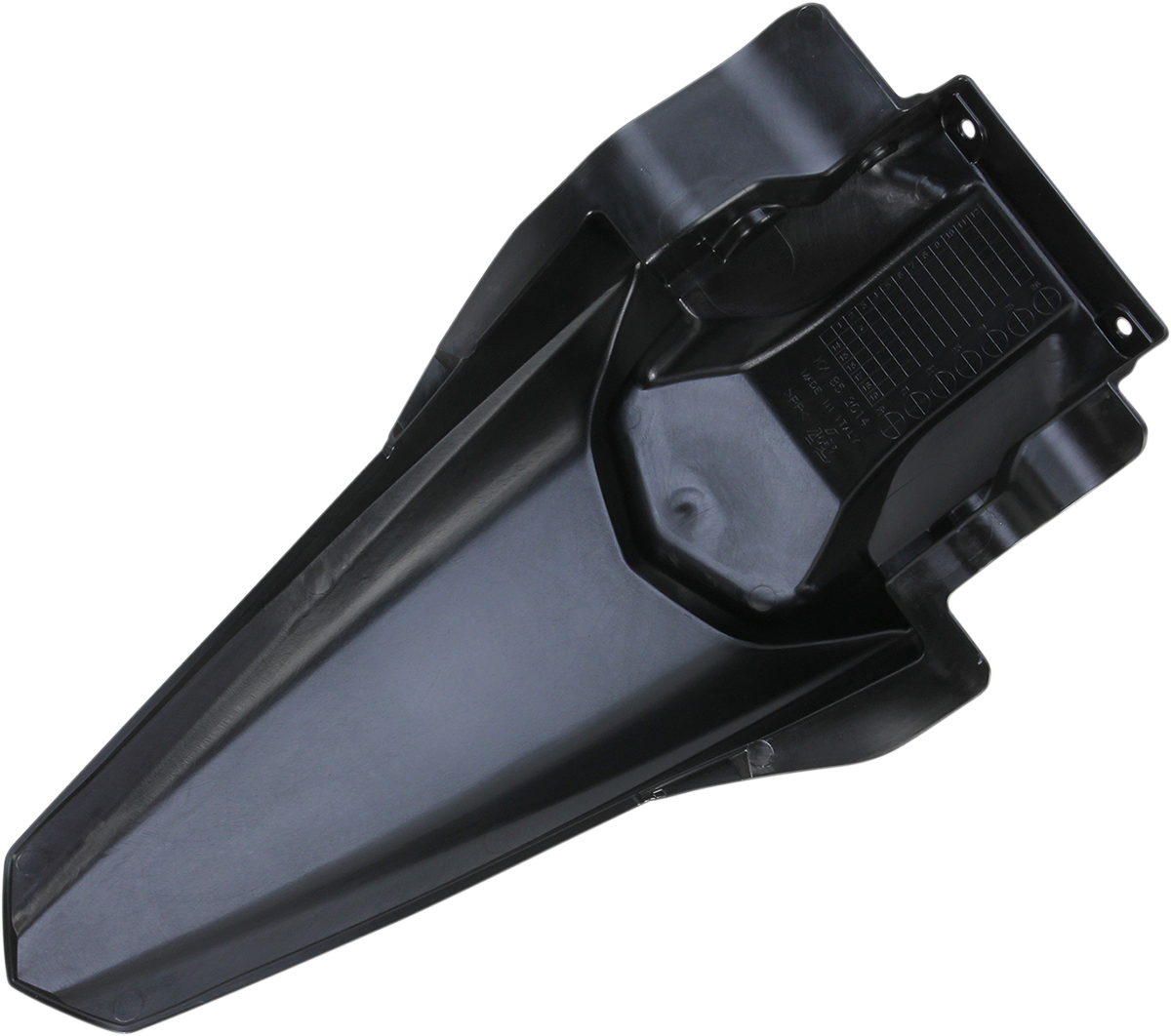 Black Acerbis rear fender for motorcycle, shown as a durable body component, designed for off-road or motocross bikes.