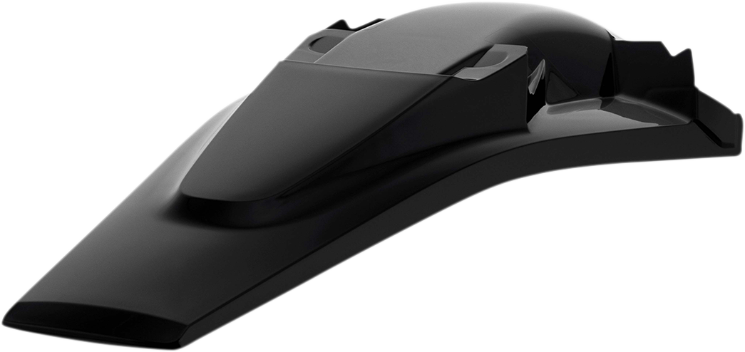 Black Acerbis rear fender for motorcycle, shown from side view with mounting details and smooth finish.