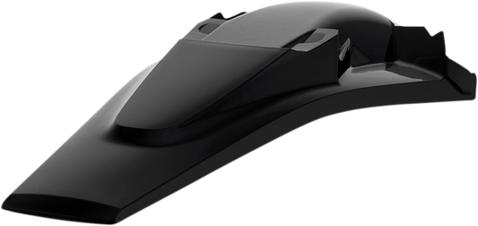 Black Acerbis rear fender for motorcycle, shown from side view with mounting details and smooth finish.