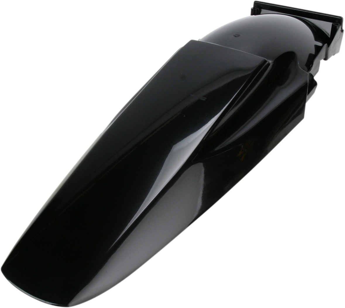 A black Acerbis rear fender for motorcycle, body style, without tabs for OEM taillight, shown on a neutral background.