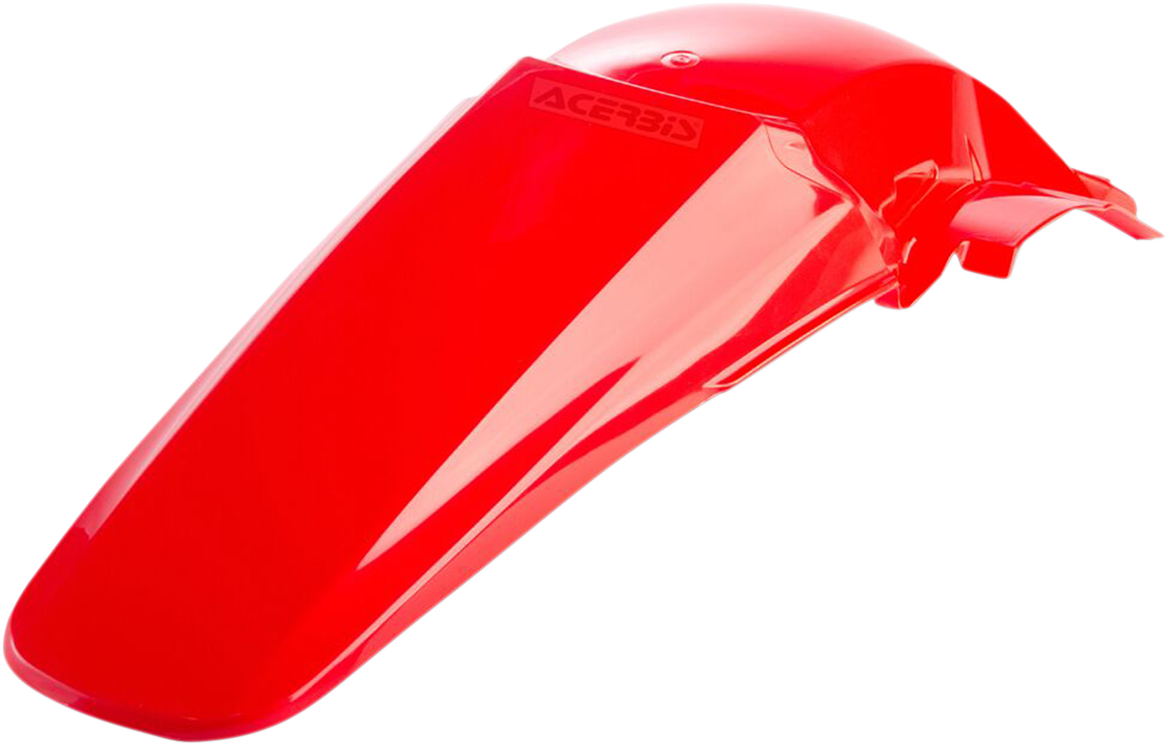 Red Acerbis rear fender for motorcycle, body part with mounting details, designed for durability and style.