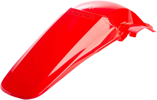 Red Acerbis rear fender for motorcycle, body part with mounting details, designed for durability and style.