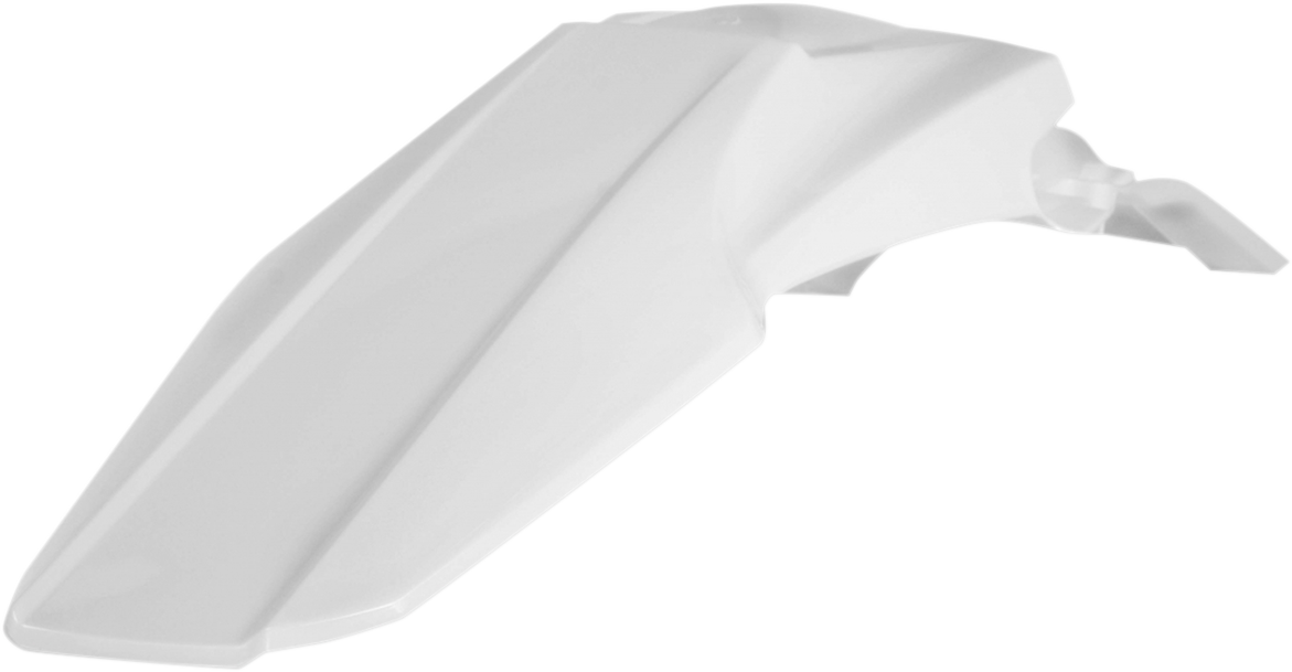 White Acerbis rear fender for motorcycle, designed for durability and style, shown in close-up view.