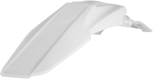 White Acerbis rear fender for motorcycle, designed for durability and style, shown in close-up view.