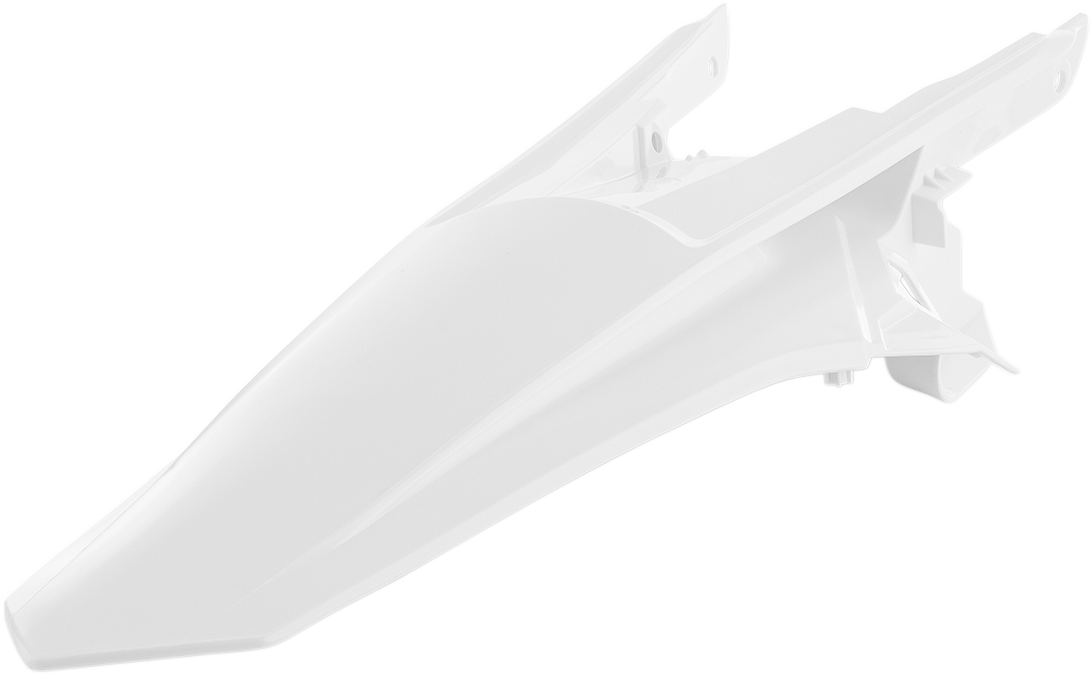 White Acerbis rear fender for motorcycle, made of durable body material, designed to fit models with part number 2634040002.