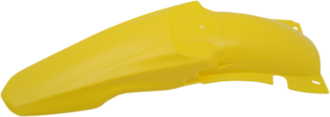 Yellow Acerbis rear fender for motorcycle, showcasing durable body design and vibrant color, installed on a bike.