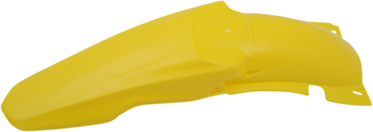 Yellow Acerbis rear fender for motorcycle, showcasing durable body design and vibrant color, installed on a bike.