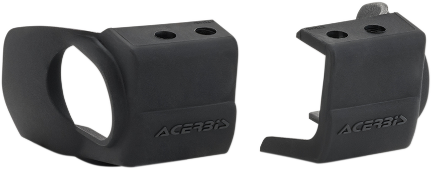Acerbis replacement fork shoe covers in black for motorcycle forks, designed to protect and enhance suspension components.