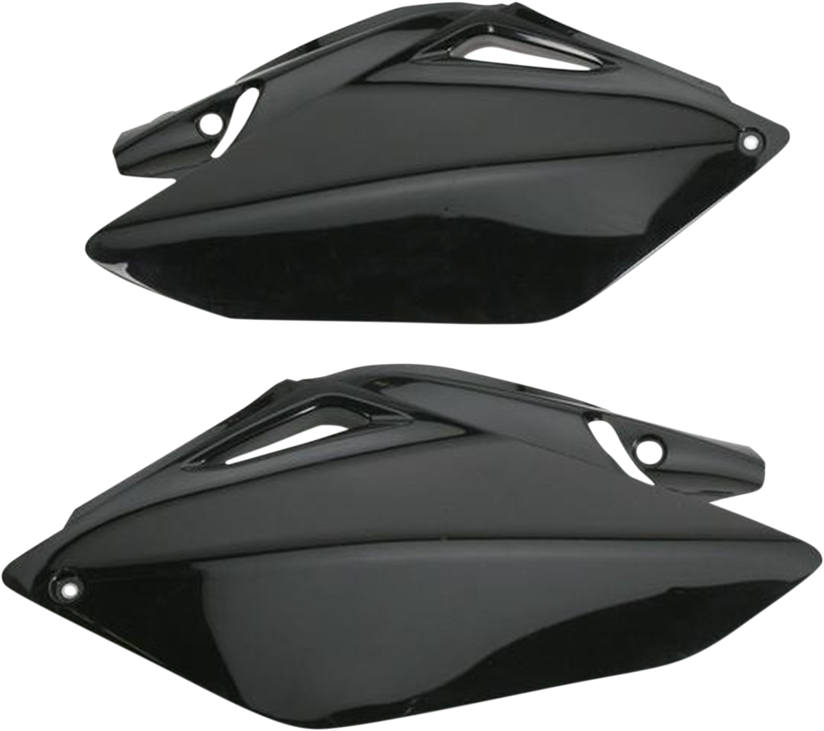 Acerbis black side panels for motorcycle body, designed for durability and style, shown on a vehicle with a sleek black finish.