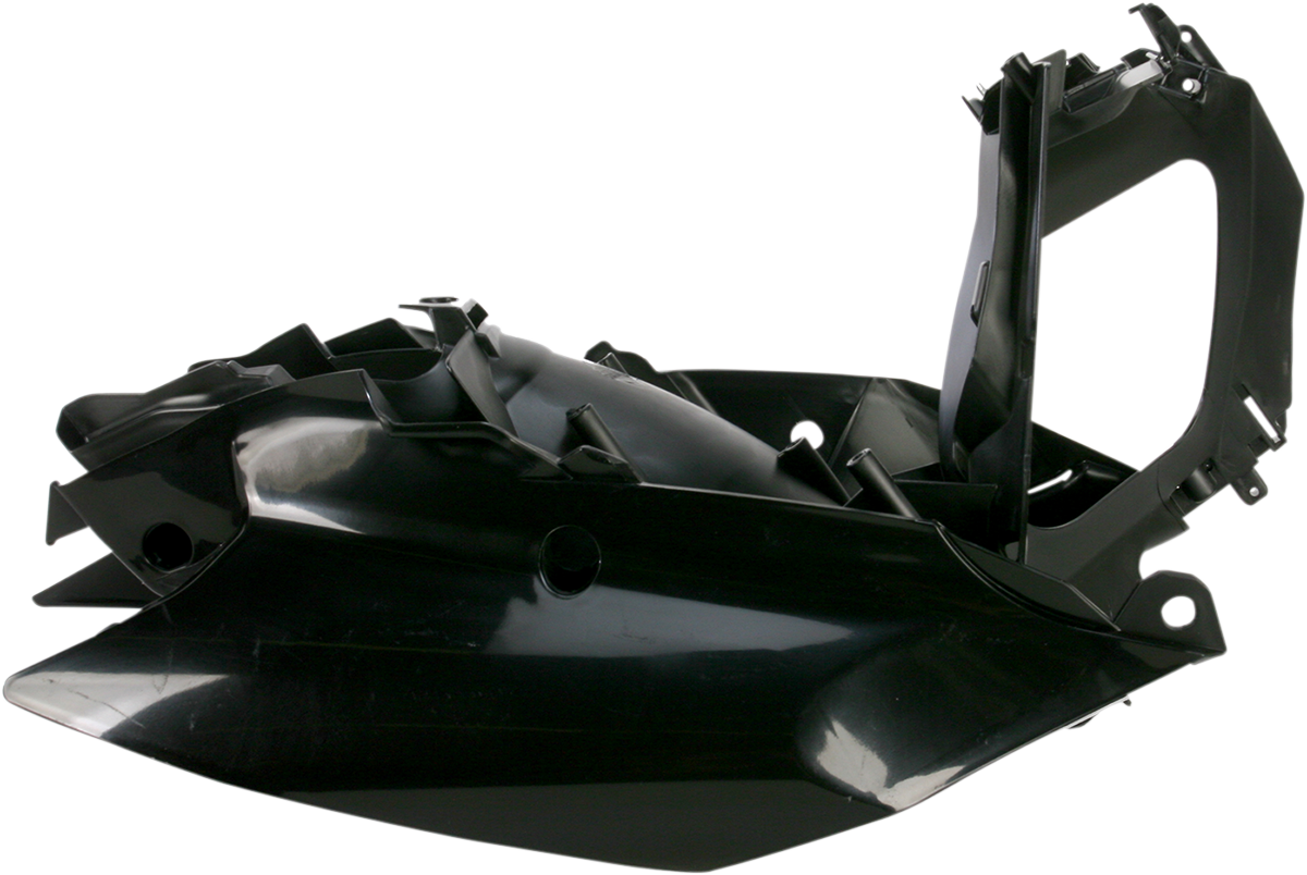 Acerbis black side panels for motorcycle body, designed for durability and style, shown on a vehicle with a sleek black finish.