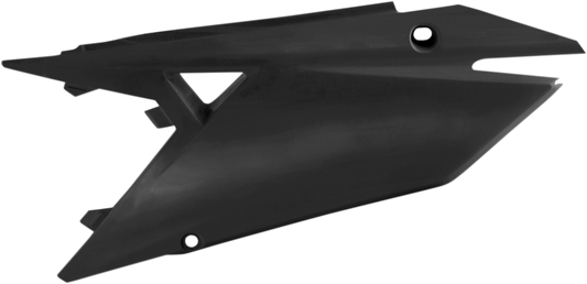 Acerbis black side panels for motorcycle body, featuring sleek design and durable material, displayed on a white background.