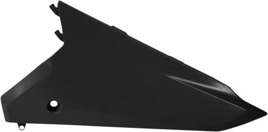 Black Acerbis side panels for motorcycle body, designed for compatibility and sleek appearance.