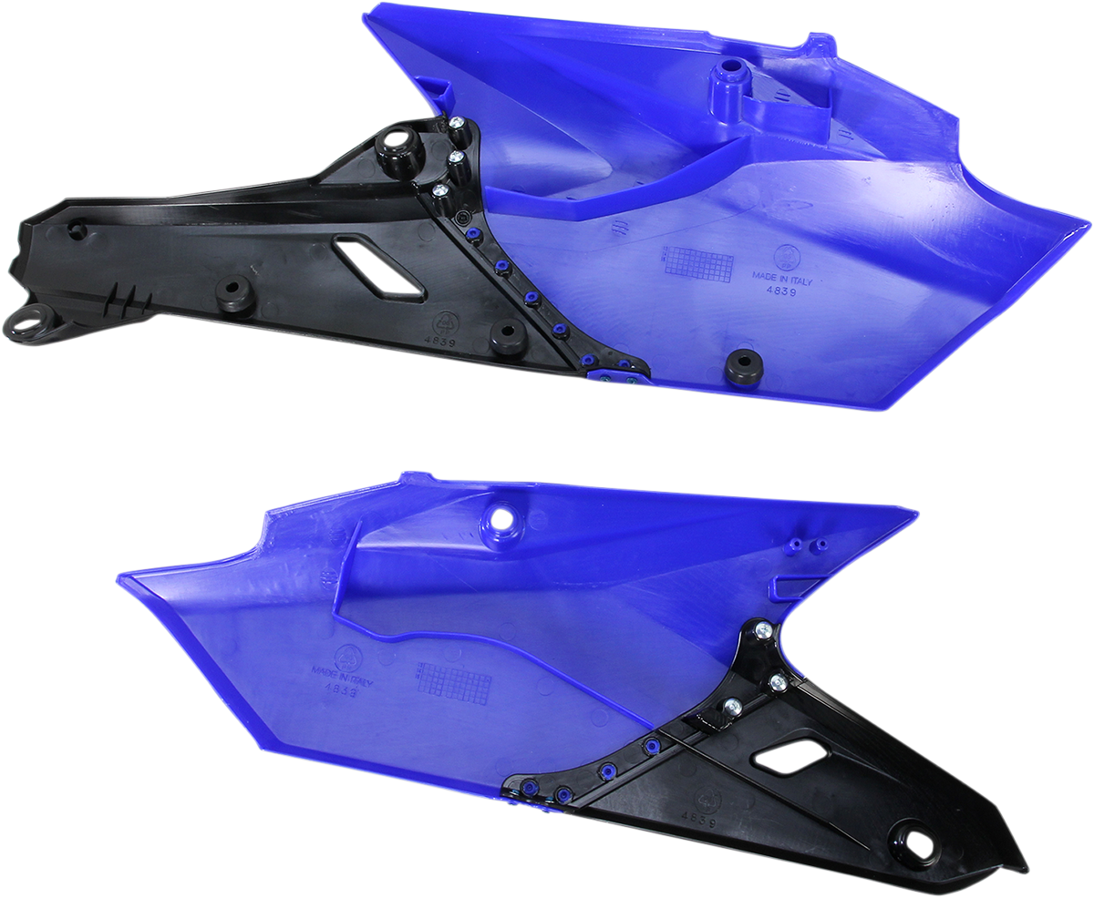 Blue and black Acerbis body side panels for motorcycle, featuring the Bill's Exhausts branding and sleek design.