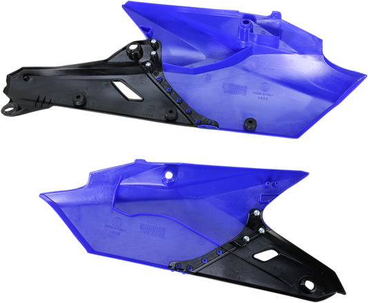 Blue and black Acerbis body side panels for motorcycle, featuring the Bill's Exhausts branding and sleek design.
