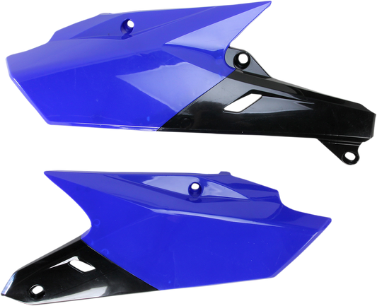 Acerbis blue and black motorcycle side panels, body kit by Bill's Exhausts, with detailed blue and black design.