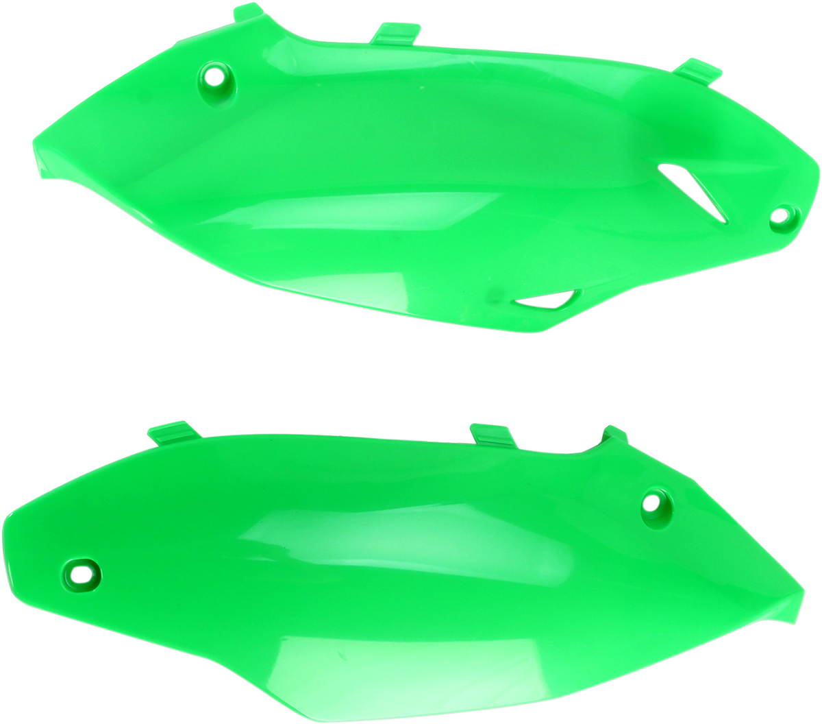 Acerbis fluorescent green side panels for motorcycle body, featuring vibrant color and sleek design, branded by Bill's Exhausts.