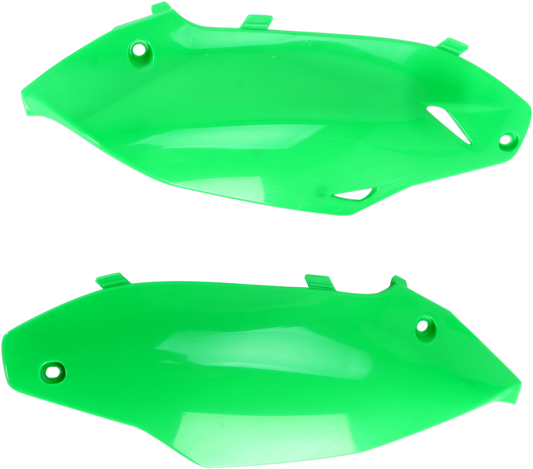 Acerbis fluorescent green side panels for motorcycle body, featuring vibrant color and sleek design, branded by Bill's Exhausts.
