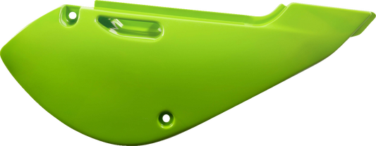 Green ACERBIS side panels for KLX 110 and KX 65 dirt bikes, designed for body replacement and customization.