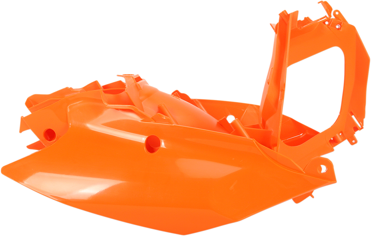 Orange Acerbis side panels for motorcycle body, designed for durability and style, shown on a bike in the image.