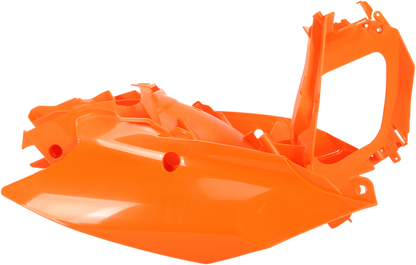 Orange Acerbis side panels for motorcycle body, designed for durability and style, shown on a bike in the image.
