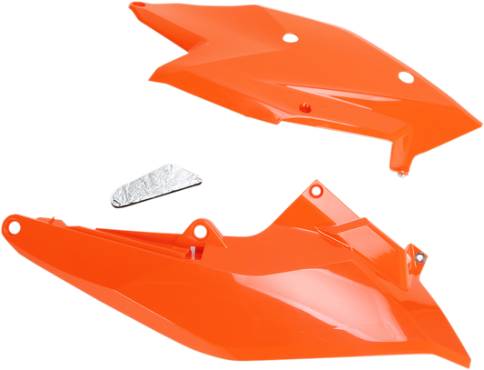 Orange Acerbis side panels for motorcycle body, featuring bold color and durable design, displayed on a clean background.