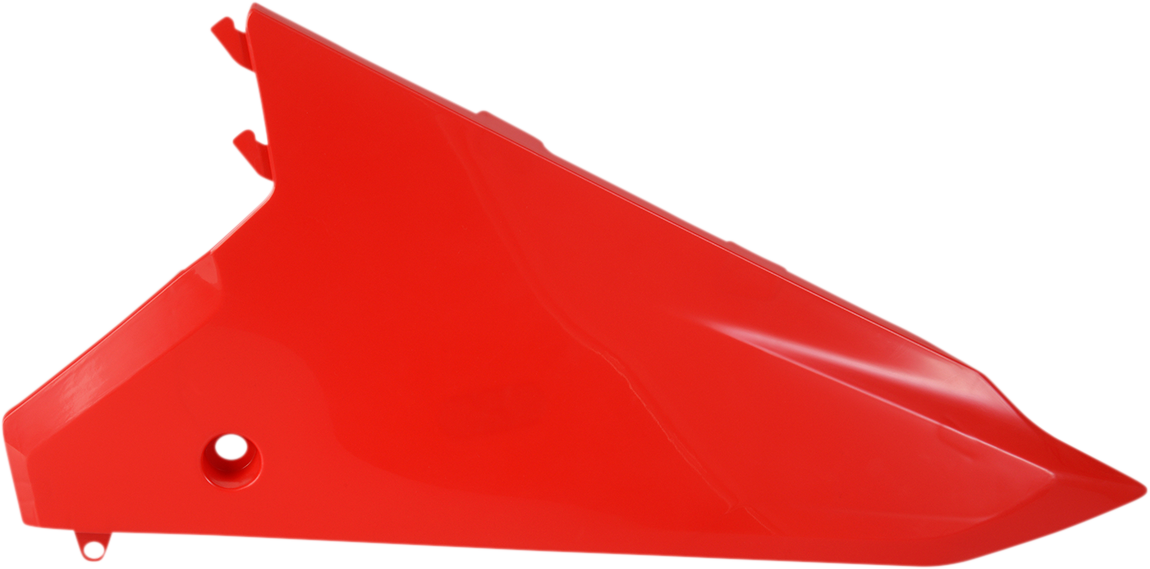 Red Acerbis side panels for motorcycle body, designed for durability and style, shown on a motorcycle in the image.