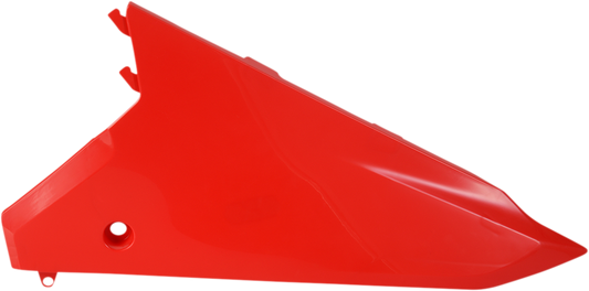 Red Acerbis side panels for motorcycle body, designed for durability and style, shown on a motorcycle in the image.