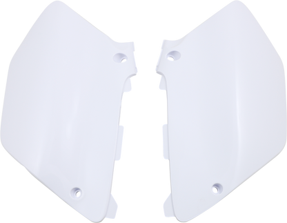 White Acerbis side panels for motorcycle body, designed for compatibility with specific models, featuring a sleek, durable finish.