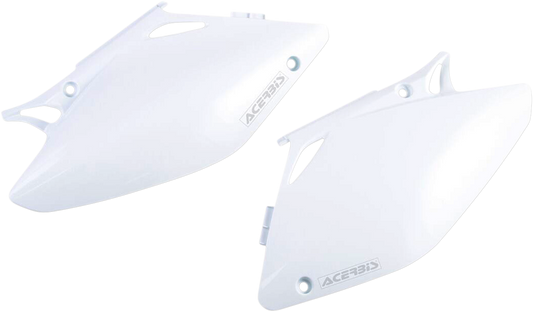 Acerbis white side panels for motorcycle body, featuring the Acerbis logo and sleek design, compatible with specific bike models.
