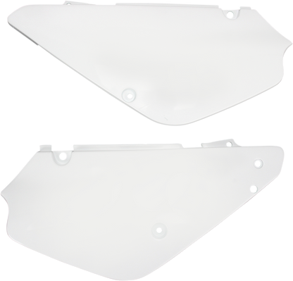Acerbis white side panels for motorcycle body, displayed on a clean background, designed for compatibility with specific bike models.