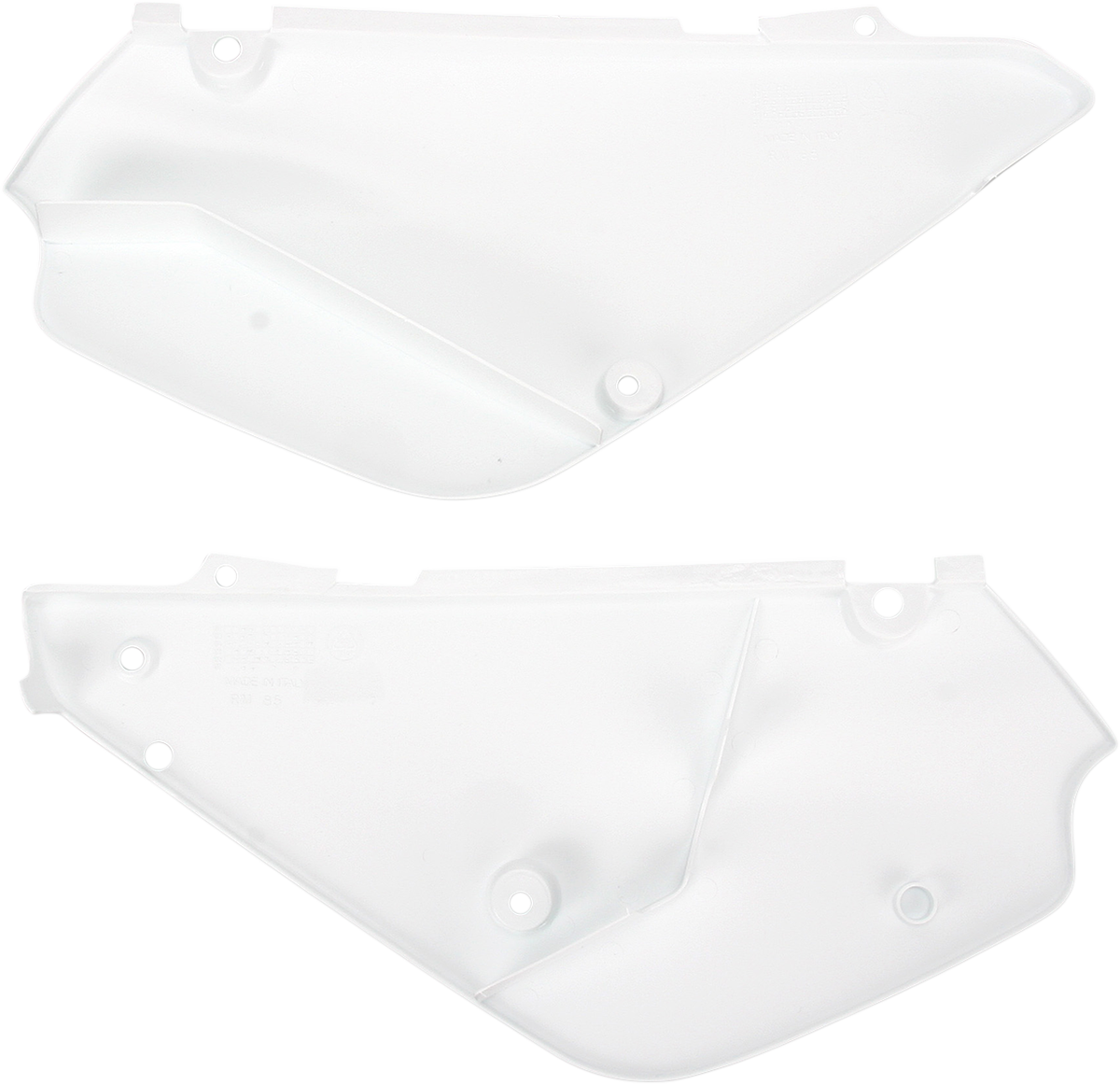 Acerbis white side panels for motorcycle body, designed for durability and style, shown on a white background.