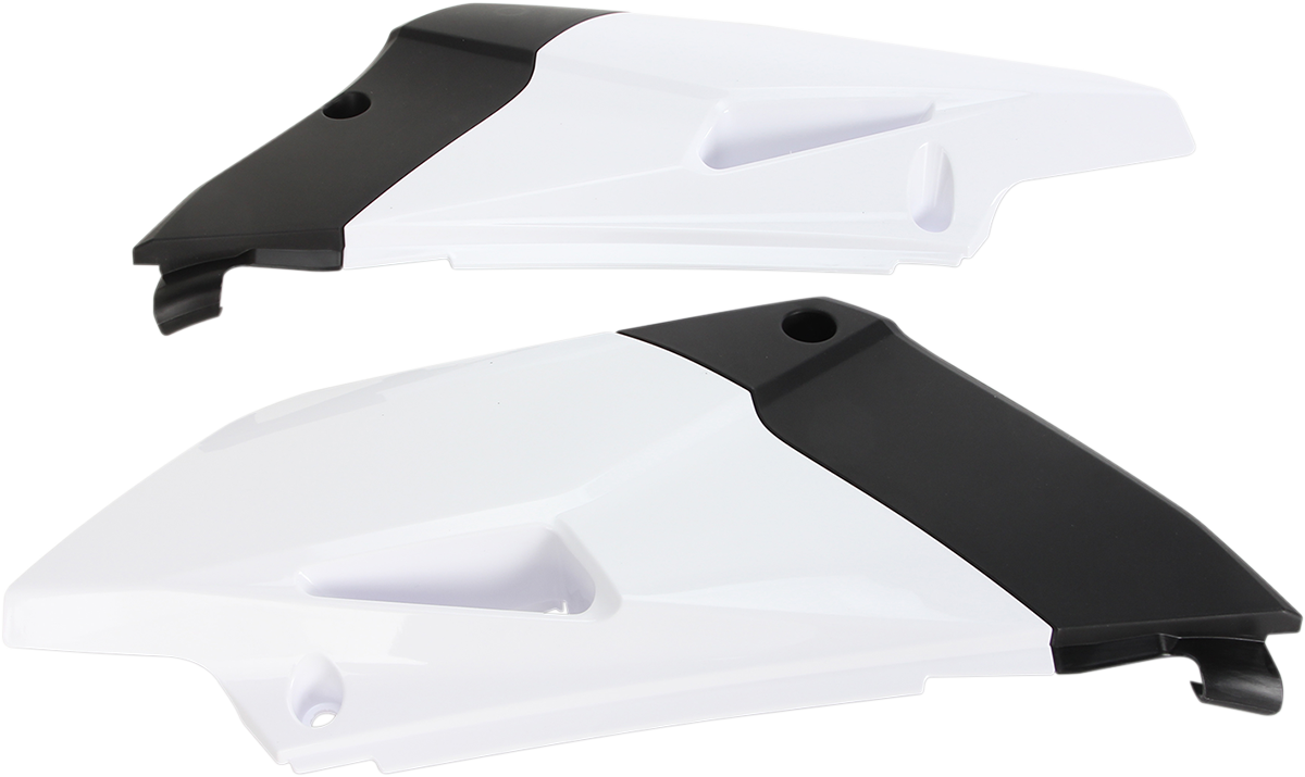 Acerbis white side panels for motorcycle body, model 2403050002, shown on a vehicle with a clean, smooth finish.