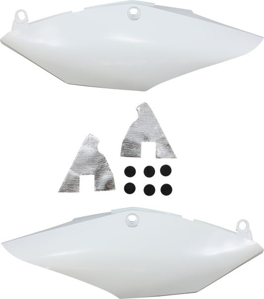 White Acerbis side panels for motorcycle body, designed for durability and style, by Bill's Exhausts.