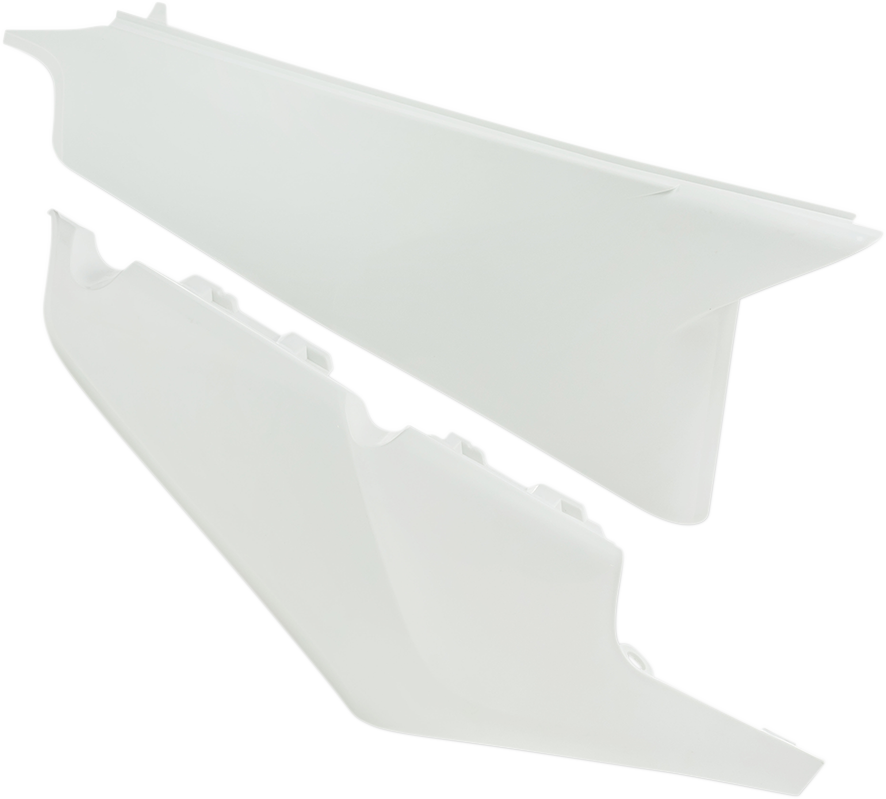 White ACERBIS side panels for motorcycle body, model 2726590002, compatible with Bill's Exhausts bikes.