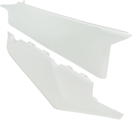 White ACERBIS side panels for motorcycle body, model 2726590002, compatible with Bill's Exhausts bikes.
