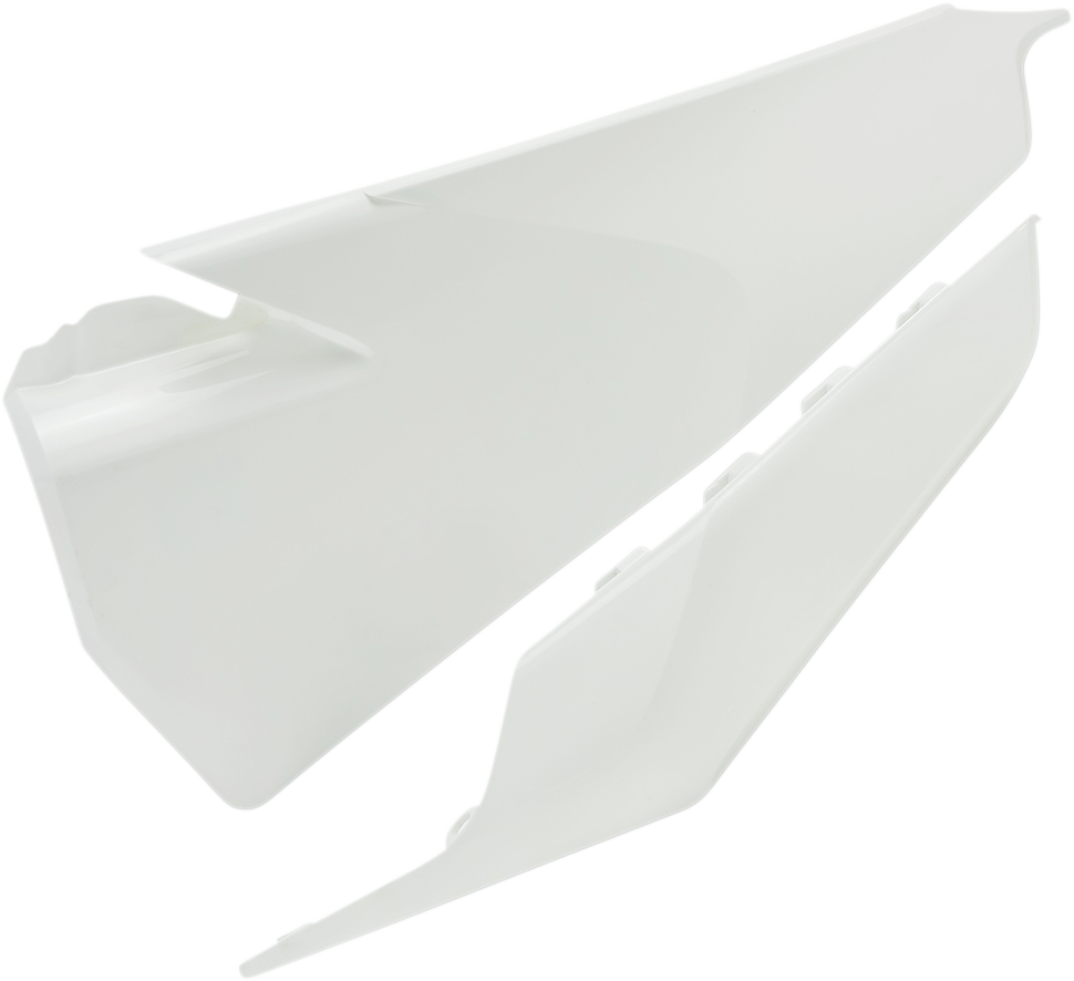 Acerbis white side panels for motorcycle body, featuring sleek design and branding, designed for compatibility with specific models.