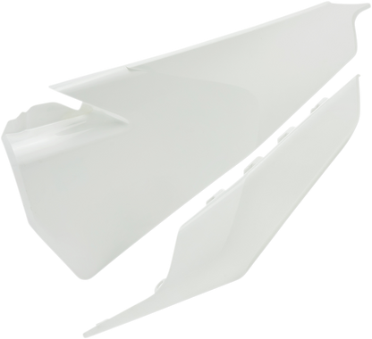 Acerbis white side panels for motorcycle body, featuring sleek design and branding, designed for compatibility with specific models.