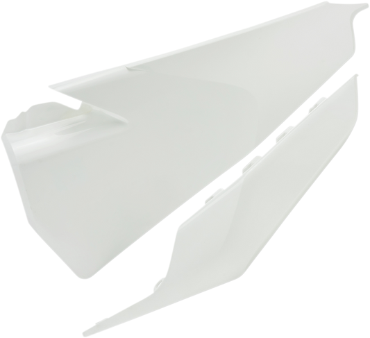 Acerbis white side panels for motorcycle body, featuring sleek design and branding, designed for compatibility with specific models.