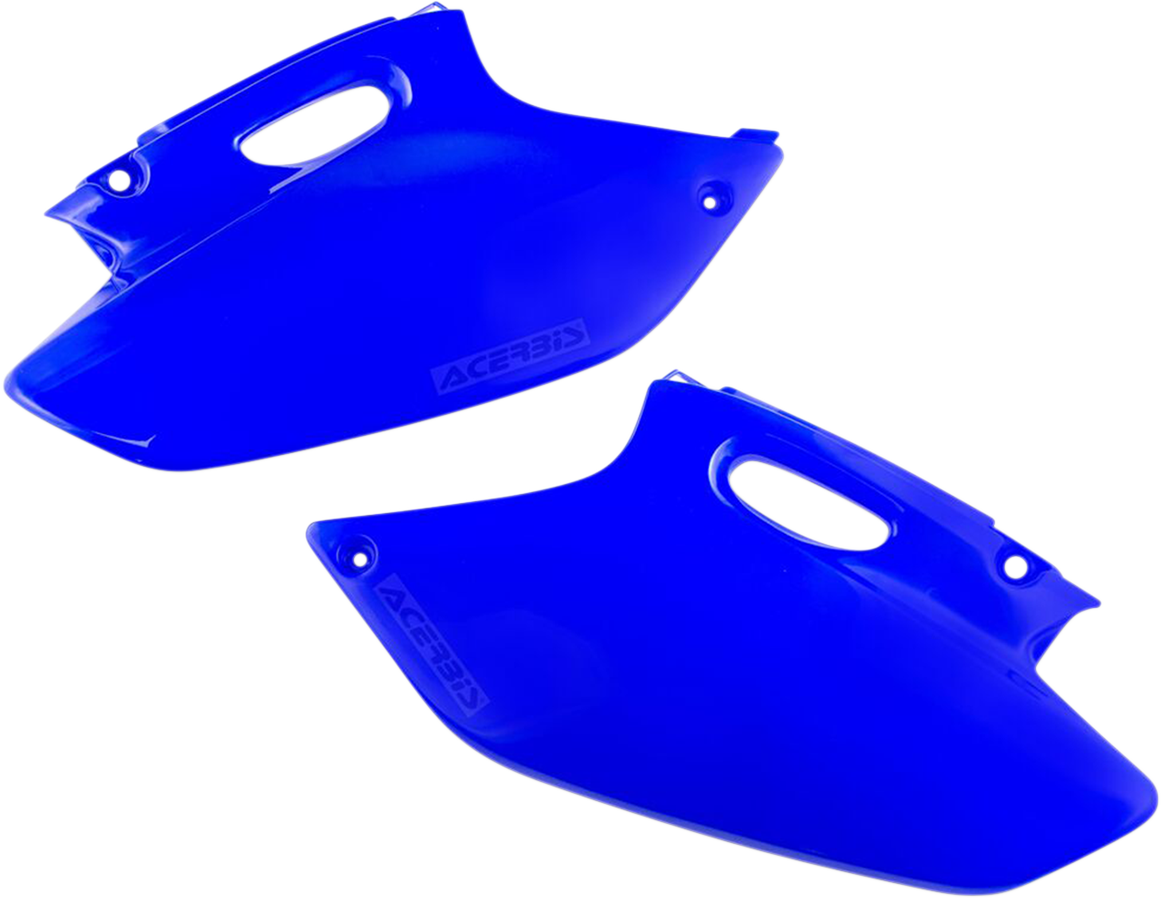 Acerbis YZ blue side panels for motorcycle body, designed for Yamaha YZ models, with Bill's Exhausts branding in the image.