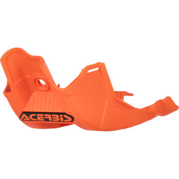 Acerbis orange skid plate for SX 65 2024 dirt bike, body protection part with black mounting hardware, close-up view.