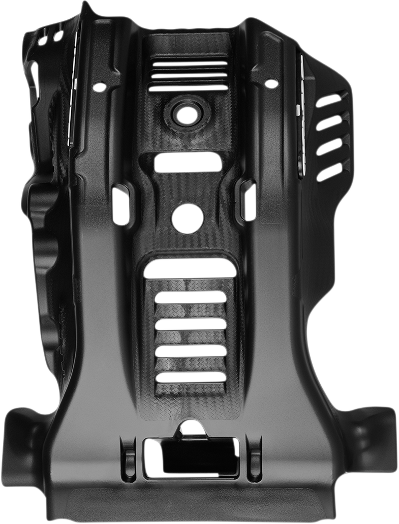 Black ACERBIS KTM skid plate mounted on a motorcycle, protecting the body and engine from debris and impacts.