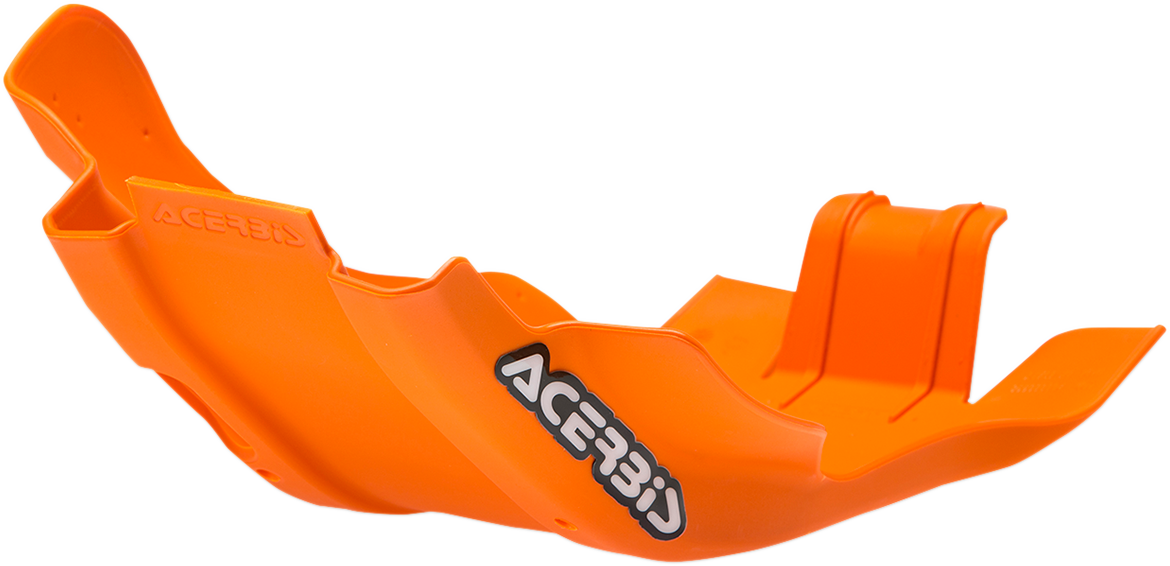 Orange ACERBIS skid plate for Husqvarna and KTM motorcycles, designed to protect the bike's body and engine area.