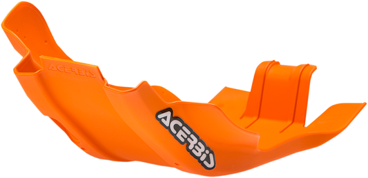Orange ACERBIS skid plate for Husqvarna and KTM motorcycles, designed to protect the bike's body and engine area.