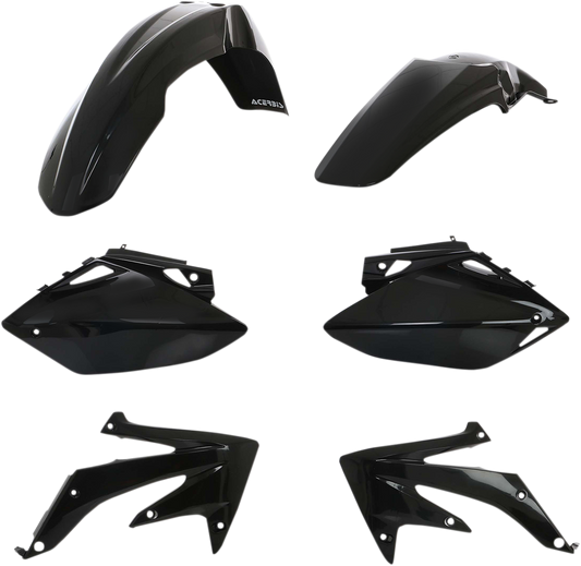 A black Acerbis standard replacement body kit for motorcycles, featuring durable body components displayed on a white background.