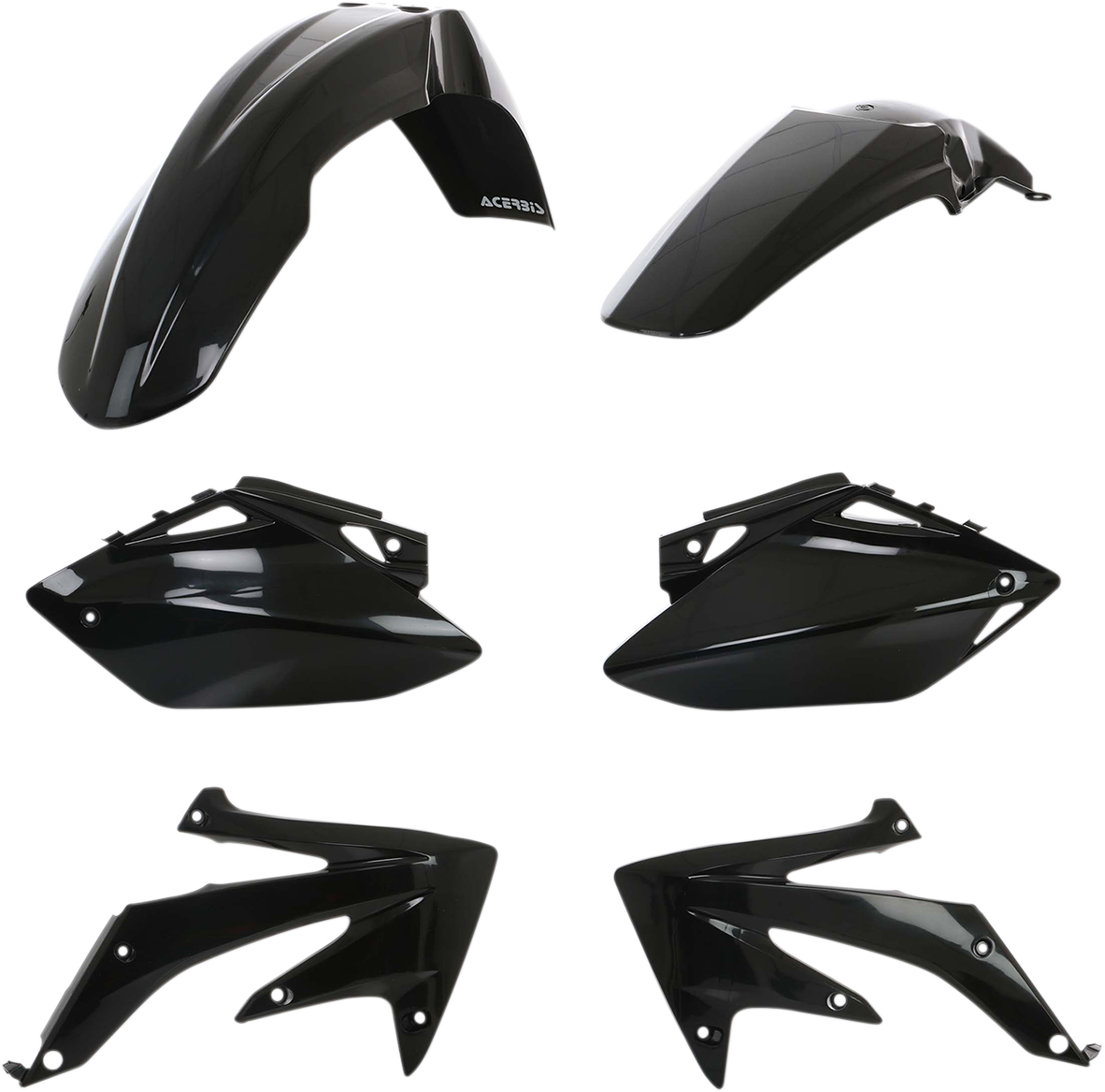 ACERBIS black standard replacement body kit for motorcycles, shown in a sleek black finish with detailed panels.
